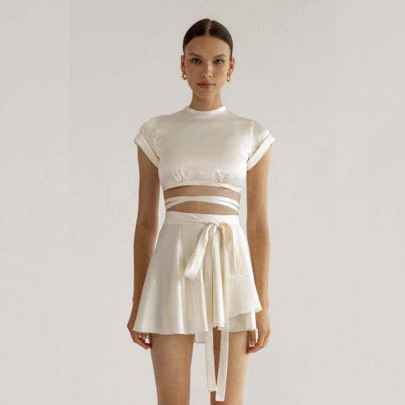 Orseund Iris Dresses & Skirts - ORSEUND IRIS Ivory Satin Le Club Top + Mini Ballerina Skirt SET